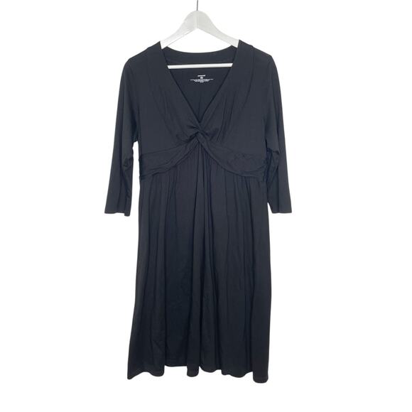 Patagonia Women's Sz L 3/4 Sleeve V-Neck Cotton Blend A-Line Black Margot Dress - Picture 2 of 8